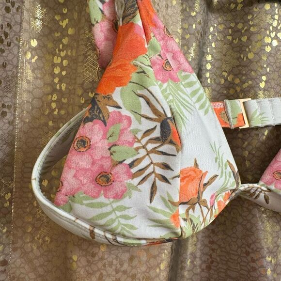 Volcom Desert Blooms Floral Orange Green Triangle Bikini Top Small NWT - Picture 4 of 8